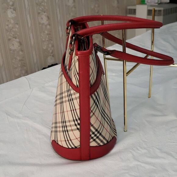 Authentic Burberry Triple Compartments Leather Trim Monogram Shoulder Ba… - Picture 4 of 13